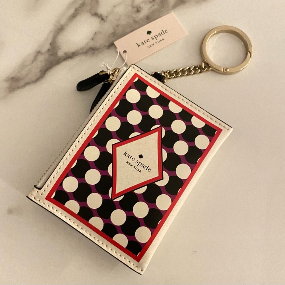KATE SPADE Lucky Draw Card Coin Purse Key Fob Five of Spades Vegas Gambling